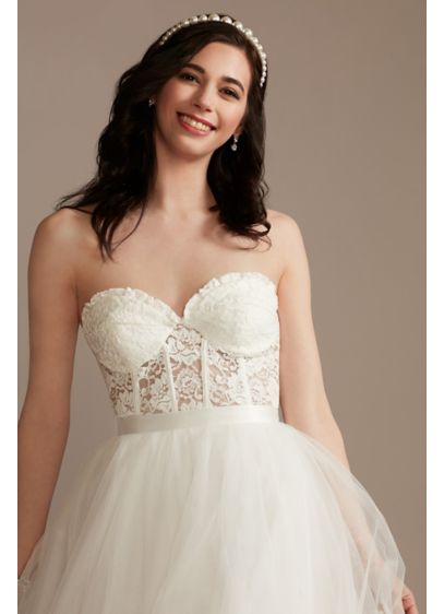 Lace Corset Bustier Wedding Separates Top - Pair this sheer strapless lace corset bustier top